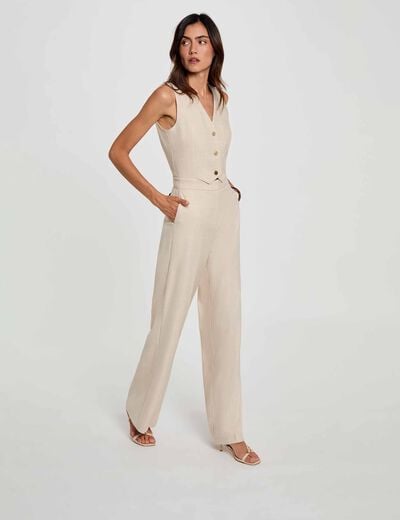 Combinaison large col v beige femme