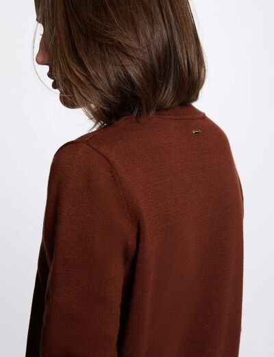 Pull col rond marron femme