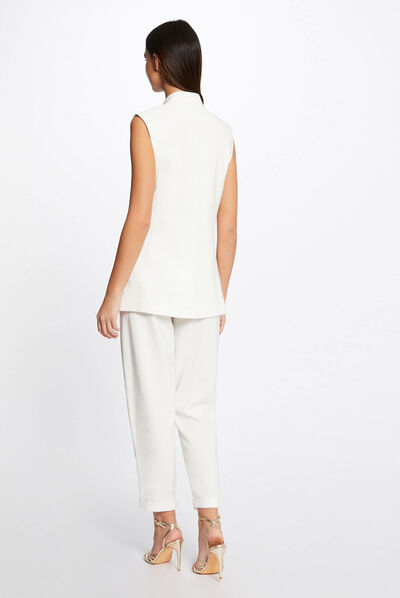 Veste droite fluide sans manches ecru femme