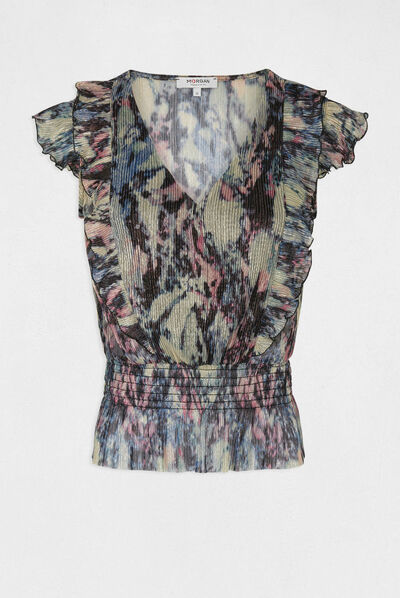 T-shirt manches courtes imprimé abstrait multico femme