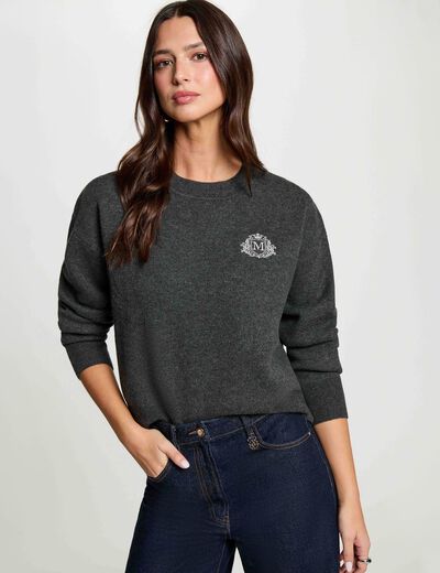 Pull col rond gris fonc&eacute; femme