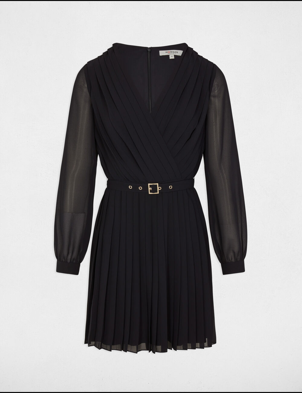 Robe courte droite pliss&eacute;e bleu marine femme