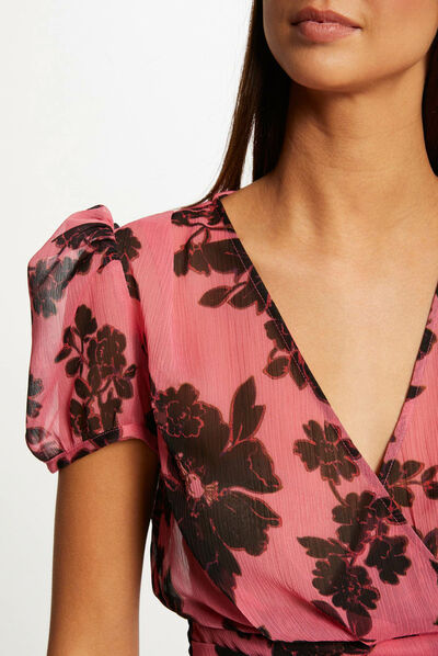 Blouse manches courtes noeud imprimée multico femme
