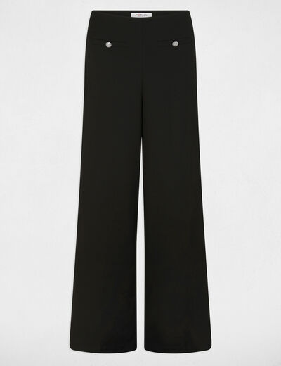 Pantalon large taille haute noir femme