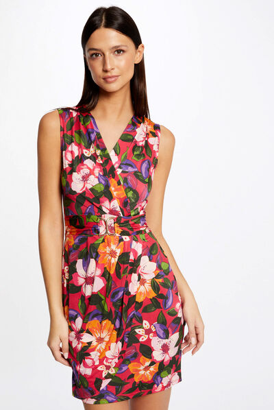 Robe ajustée drapée imprimé floral multico femme