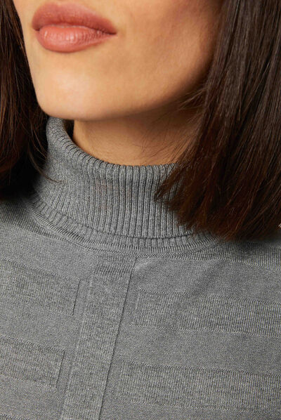 Pull manches longues col roulé gris anthracite femme