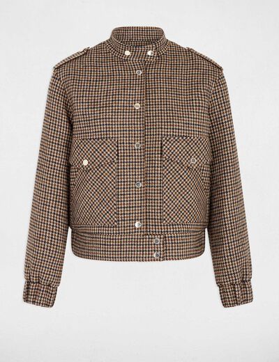 Blouson tweed col mao multicolore femme
