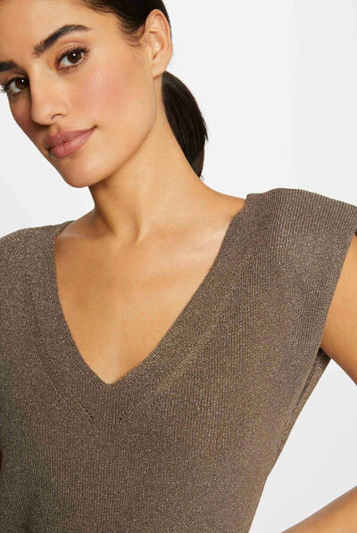 Pull manches courtes à épaulettes vert kaki femme