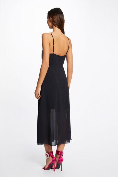Robe midi évasée bretelles chaînes marine femme