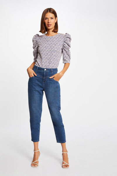 Jeans droit taille haute 7/8ème jean stone femme