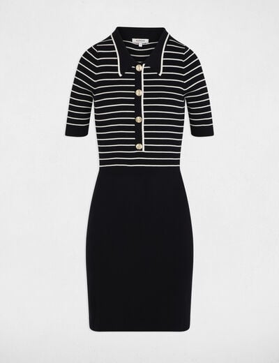 Robe tricot courte ray&eacute;e bleu marine femme