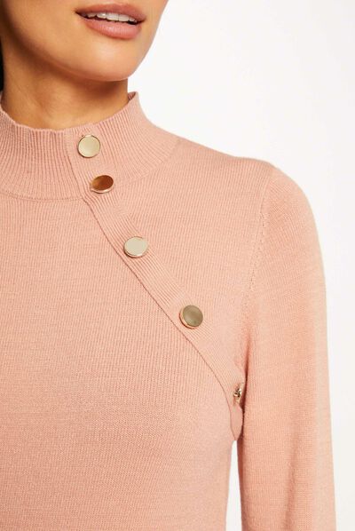 Pull manches longues boutons décoratifs vieux rose femme