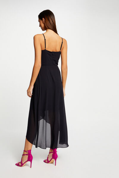 Robe mi-longue à fines bretelles marine femme