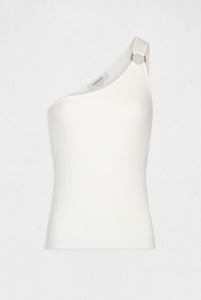 Débardeur pull asymétrique avec boucle ecru femme