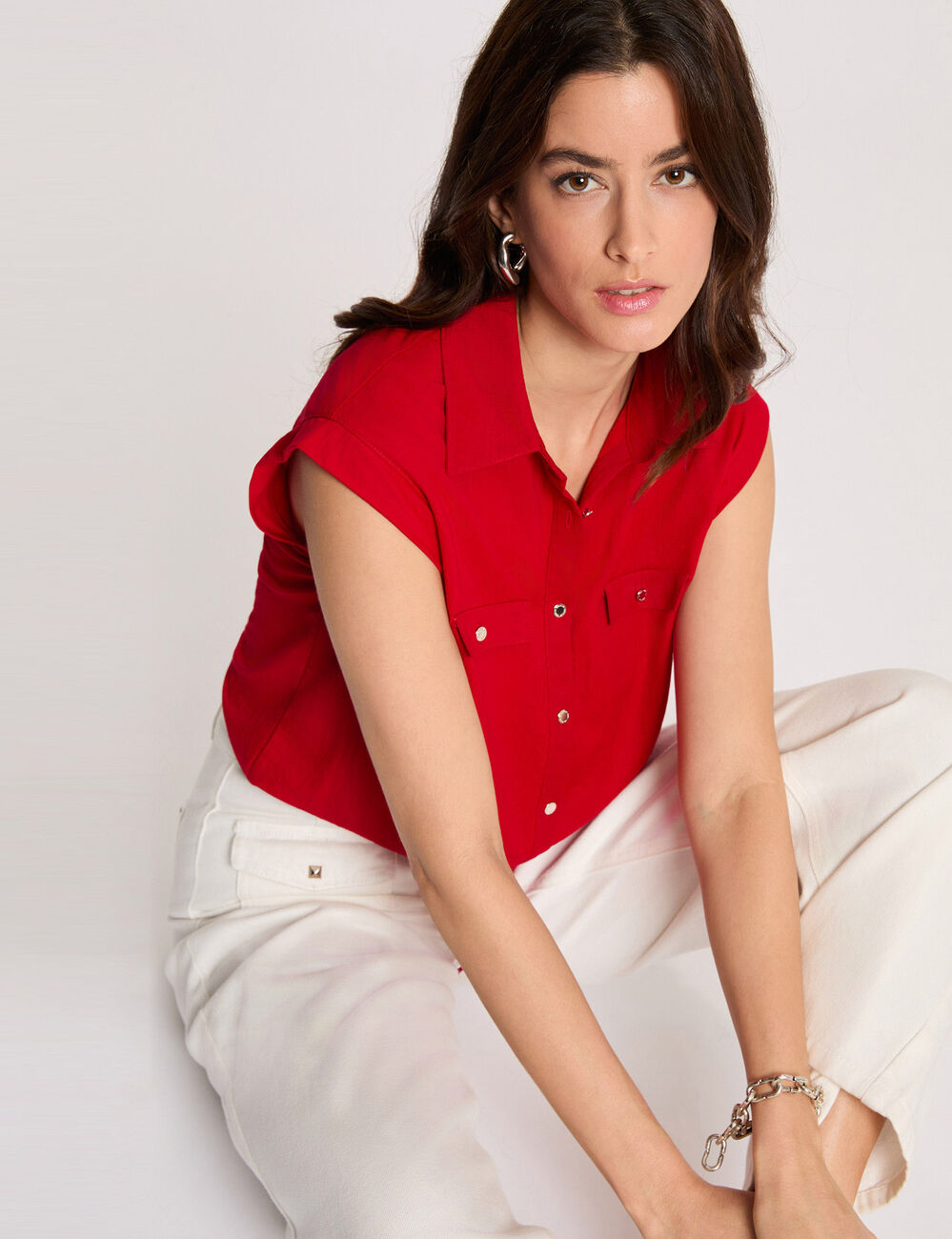 Blouse sans manches rouge femme