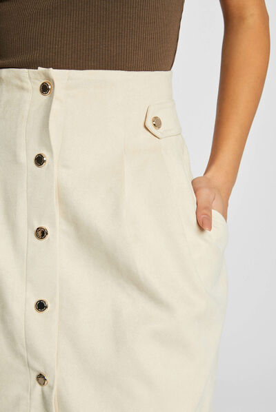 Jupe droite taille haute suédine ivoire femme