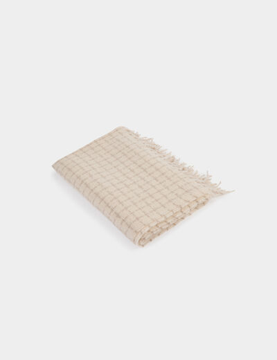 Écharpe à carreaux ivoire femme