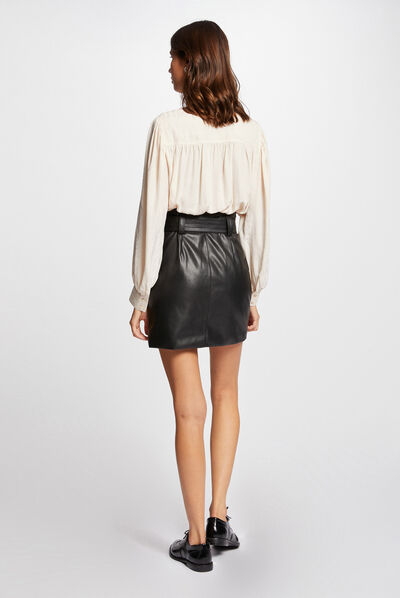 Jupe droite taille haute ceinturée noir femme