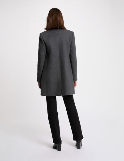 Manteau cintr&eacute; bouclette gris fonc&eacute; femme