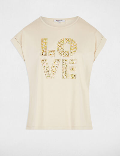 T-shirt à inscription beige femme