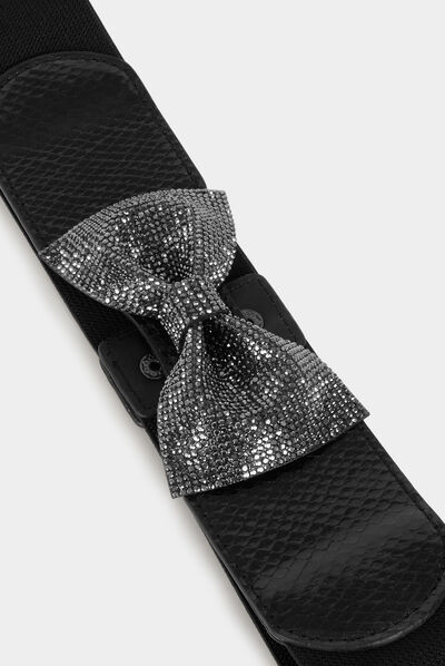 Ceinture élastiquée avec noeud strass noir femme