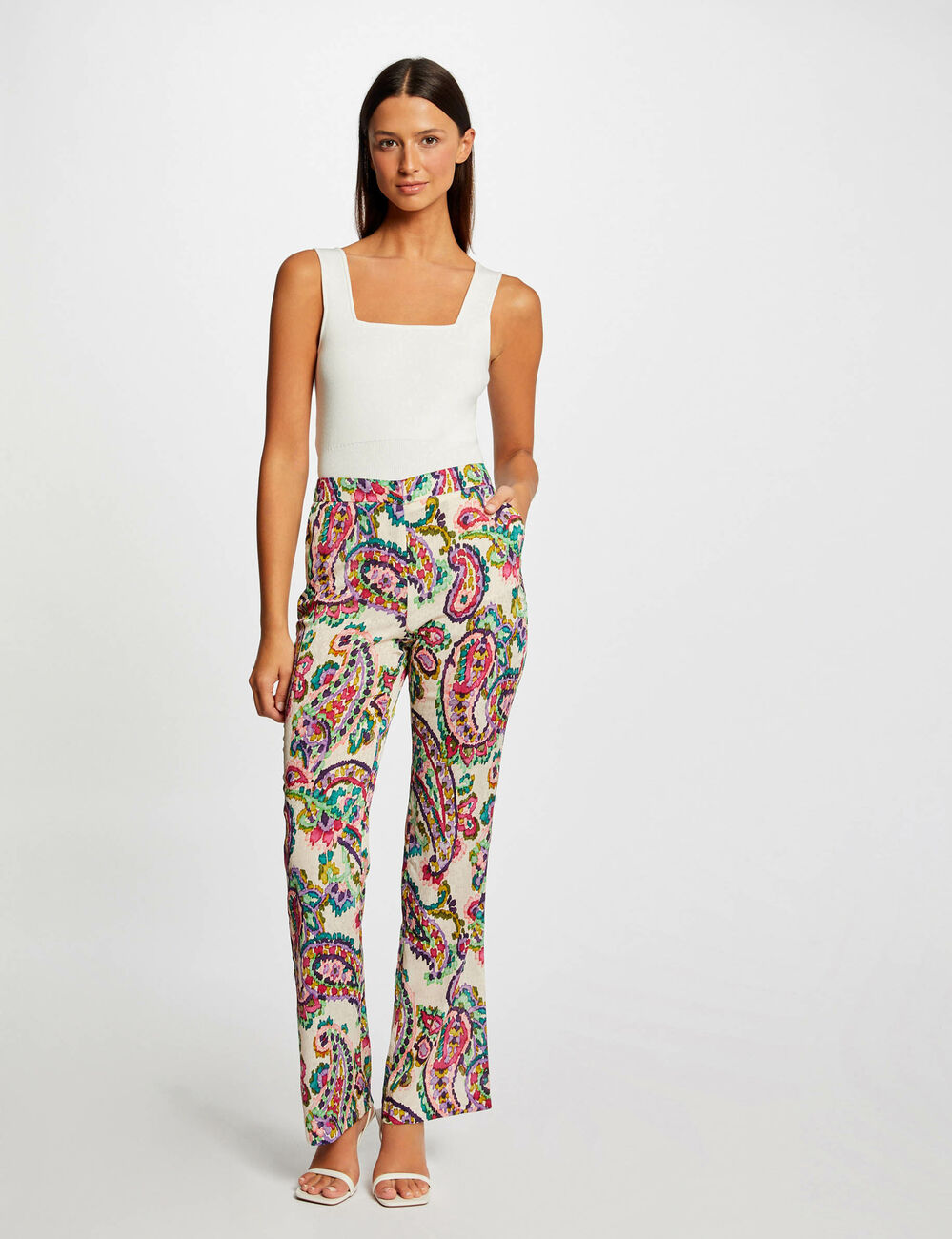 Pantalon droit fluide imprim&eacute; cachemire multico femme