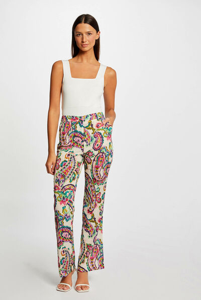 Pantalon droit fluide imprimé cachemire multico femme