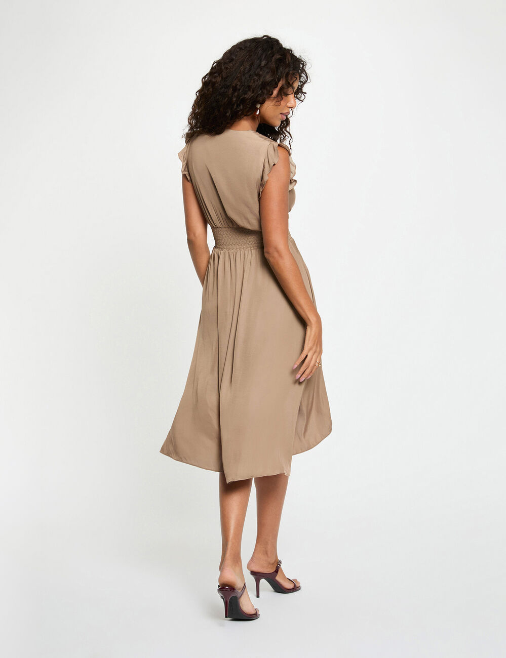 Robe droite fluide sans manches taupe femme