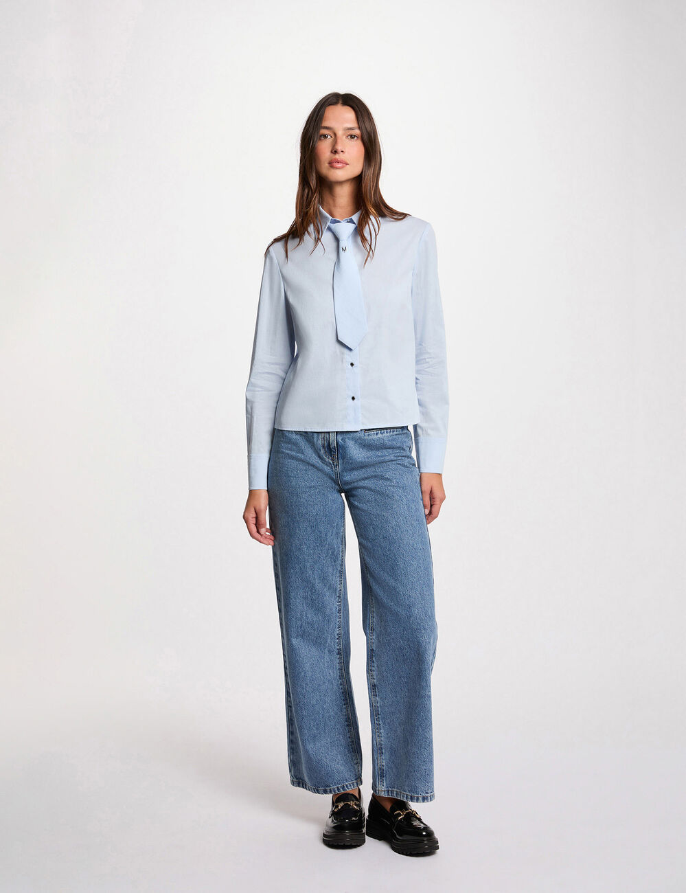 Chemise manches longues bleu ciel femme