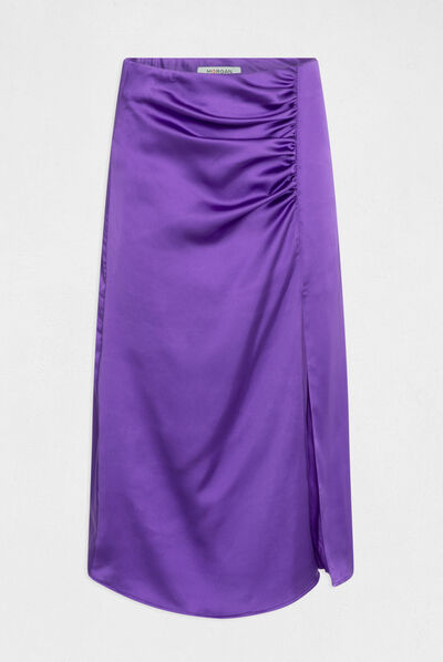 Jupe droite satin fendue violet femme