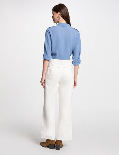 Jeans jambe large taille haute blanc femme