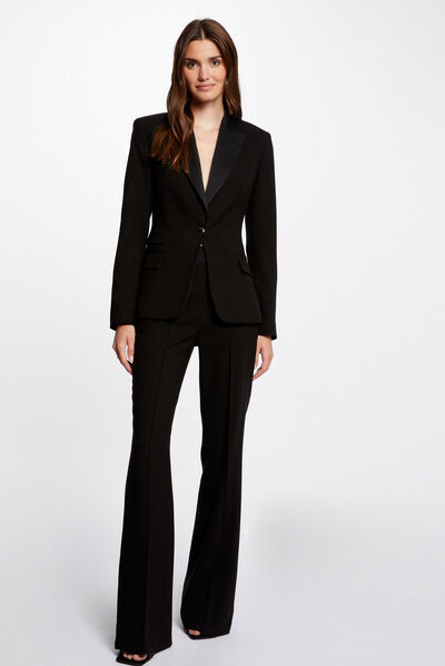 Pantalon smoking flare avec pinces noir femme
