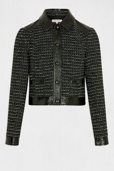 Veste droite avec détails vinyle noir femme