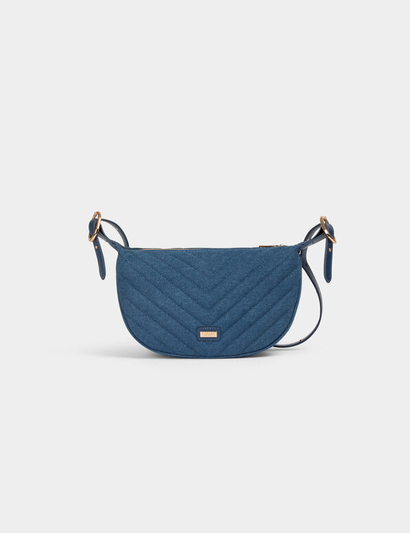 sac demi lune matelasse denim stone femme Sac demi-lune matelassé denim stone femme