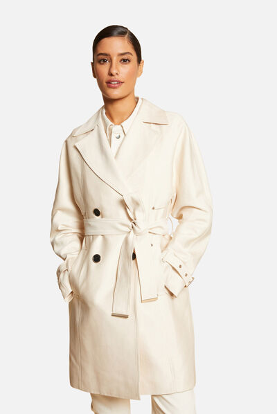 Trench droit ceinturé ecru moyen femme