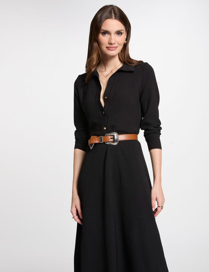 robe midi droite fluide noir femme Robe midi droite fluide noir femme
