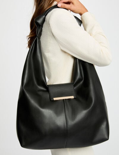 Sac demi-lune &agrave; noeuds noir femme