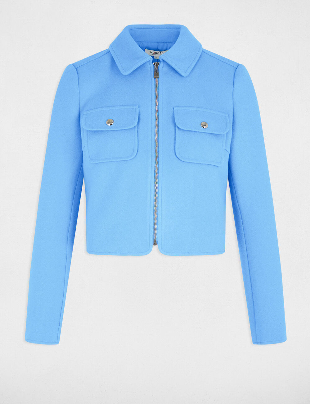 Veste courte zippée bleu femme