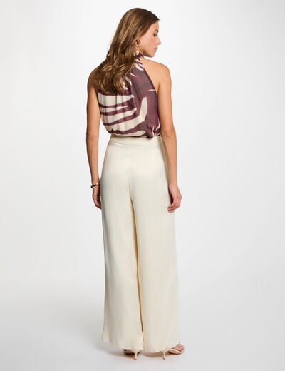 Pantalon fluide taille haute ivoire femme