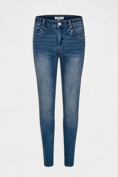 Jeans slim 7/8ème avec bandes jean stone femme