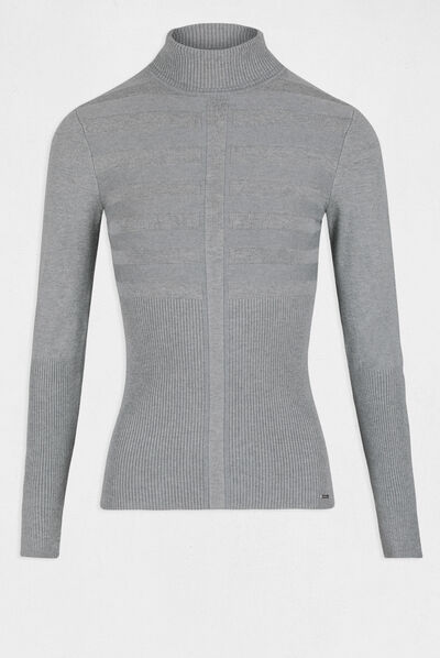 Pull manches longues col roulé gris anthracite femme