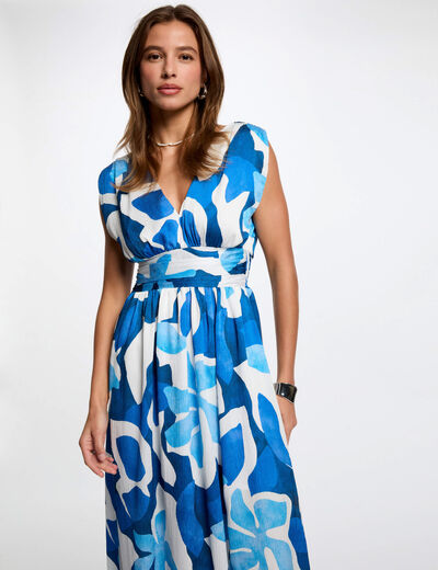 Robe longue droite imprimée multicolore femme