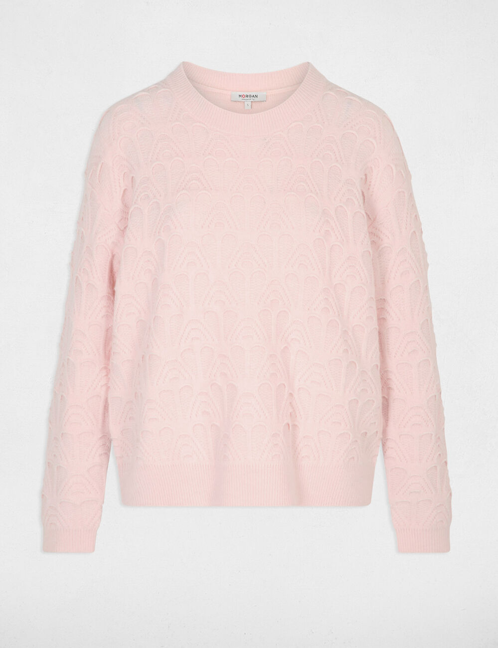 Pull col rond fantaisie rose clair femme