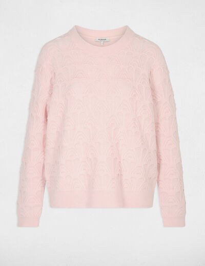 Pull col rond fantaisie rose clair femme