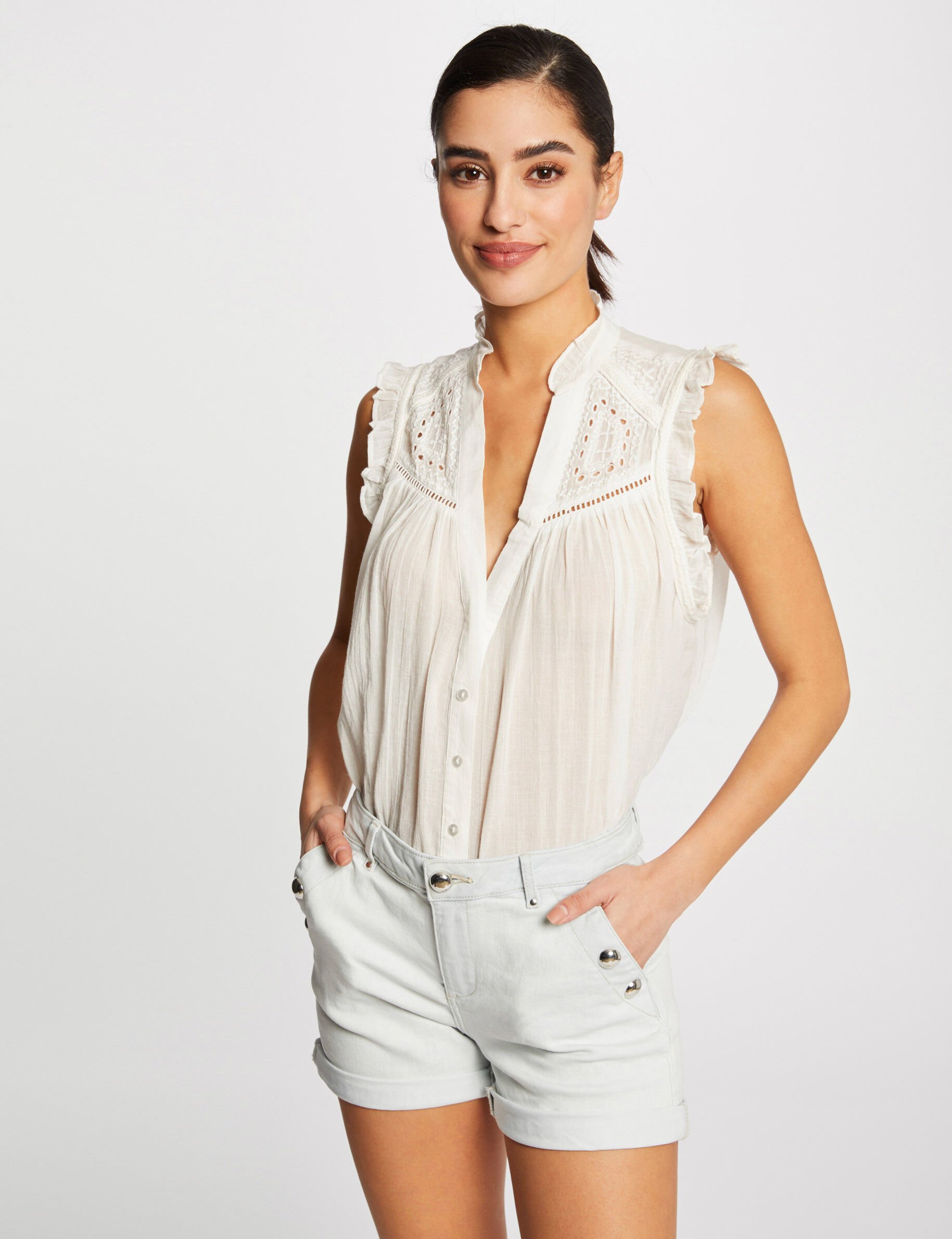 Short slim en jean à pont jean bleached femme - vue 1