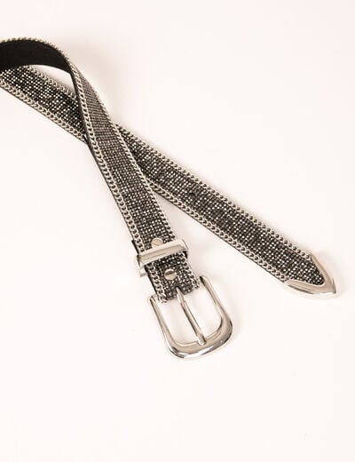 Ceinture avec strass et détails chaînes gris clair femme