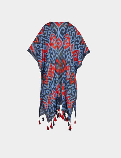 Cape imprimée à pompons multicolore femme