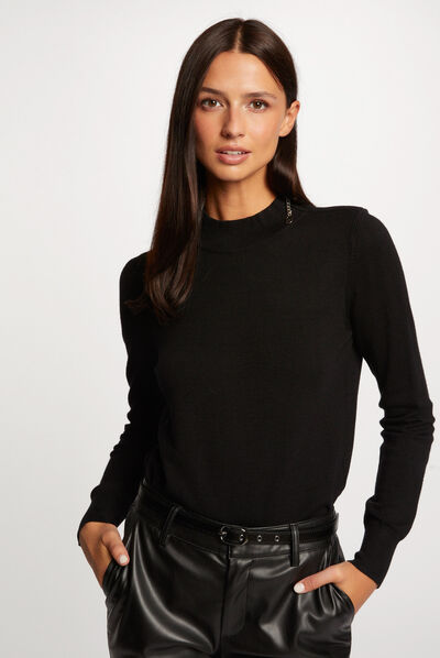 Pull manches longues détail zippé noir femme