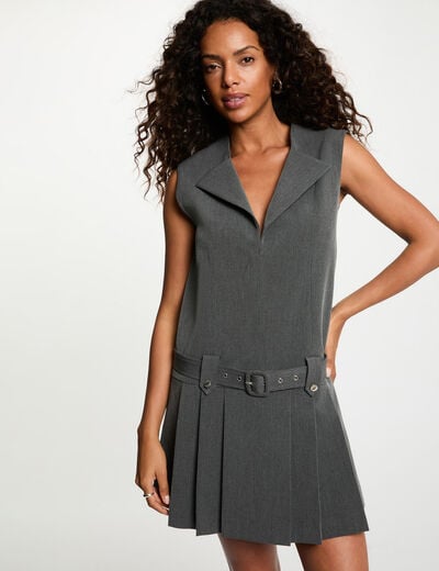 Robe ceintur&eacute;e col v gris moyen femme