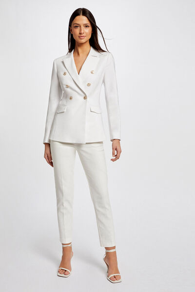 Pantalon ajusté 7/8ème à pinces ecru femme